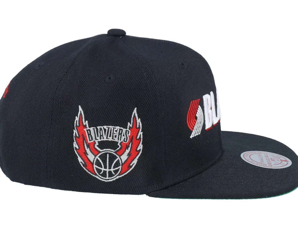 Portland Trail Blazers Triple Play Black Snapback - Mitchell & Ness