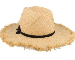 Raffia With Lace Trimmi Natural/Black Straw Fedora - Seeberger