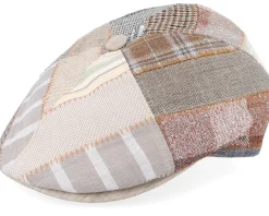 Rebel Linen Beige Patchwork Flat Cap - MJM Hats