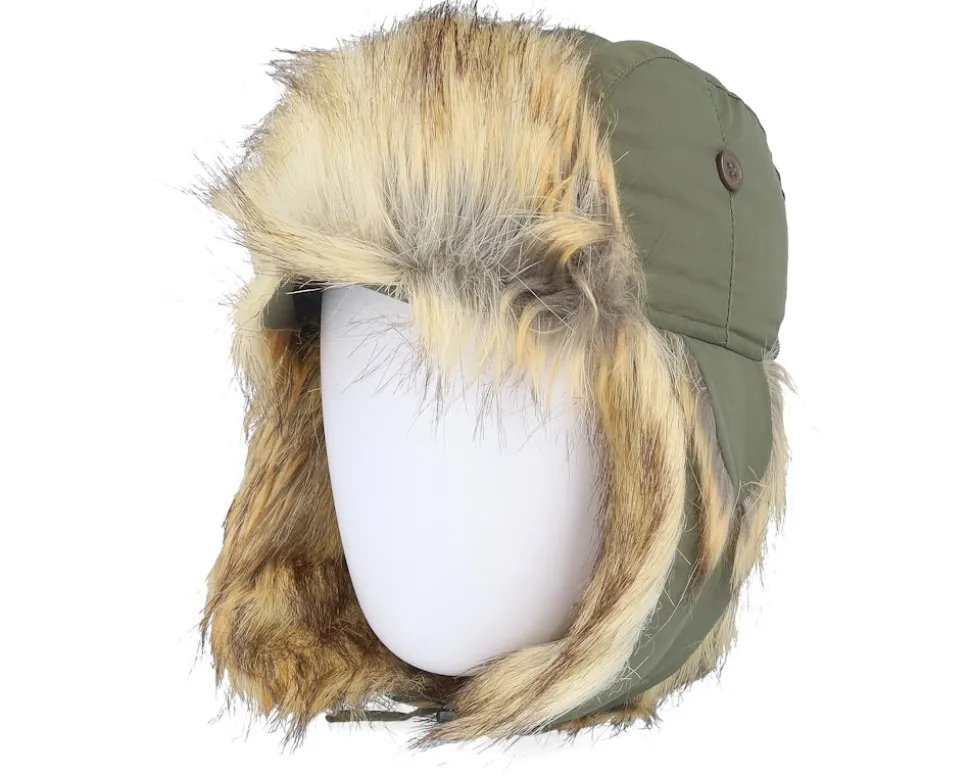 Recycled Taslan/Faux Fur Army/Natural Trapper - MJM Hats