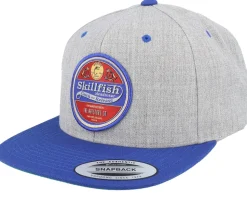 Retro Fishing Logo Heather Grey/Royal Snapback - Skillfish