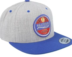 Retro Fishing Logo Heather Grey/Royal Snapback - Skillfish