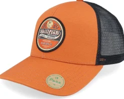 Retro Fishing Logo Rust/Black Sustainable Trucker - Skillfish