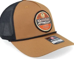 Retro Fishing Logo Split Caramel/Black/Black Rope Trucker - Skillfish