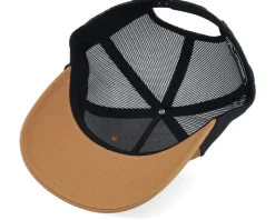 Retro Fishing Logo Split Caramel/Black/Black Rope Trucker - Skillfish