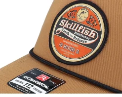 Retro Fishing Logo Split Caramel/Black/Black Rope Trucker - Skillfish