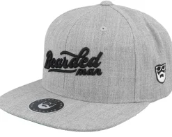 Retro Script 3D Logo Heather Grey Snapback - Bearded Man
