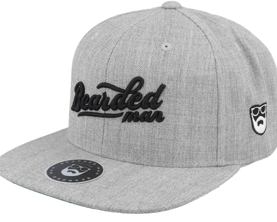 Retro Script 3D Logo Heather Grey Snapback - Bearded Man