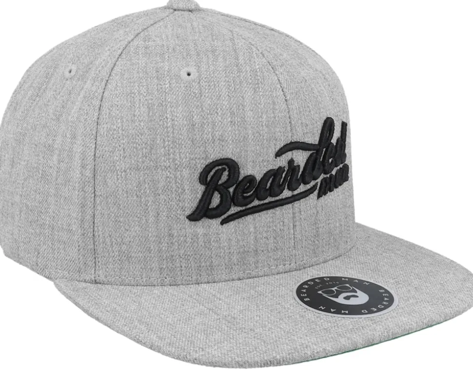 Retro Script 3D Logo Heather Grey Snapback - Bearded Man