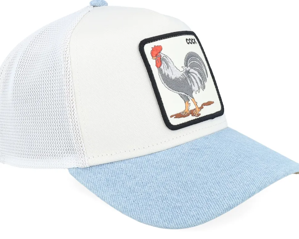 Rooster Fan Institution Ball Club White/Sky A-Frame Trucker - Goorin Bros.