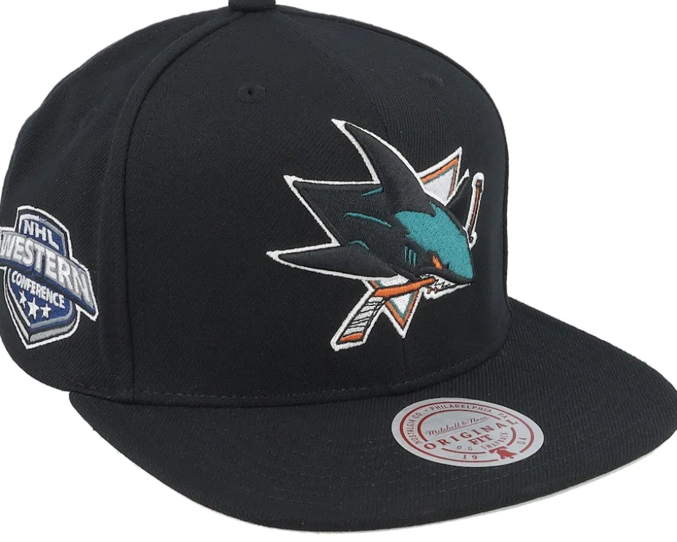 San Jose Sharks Conference Patch Black Snapback - Mitchell & Ness