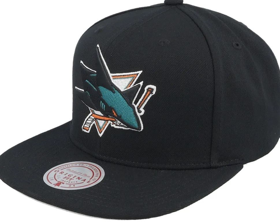 San Jose Sharks Conference Patch Black Snapback - Mitchell & Ness