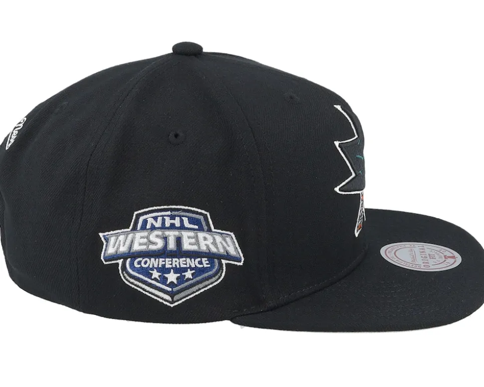 San Jose Sharks Conference Patch Black Snapback - Mitchell & Ness