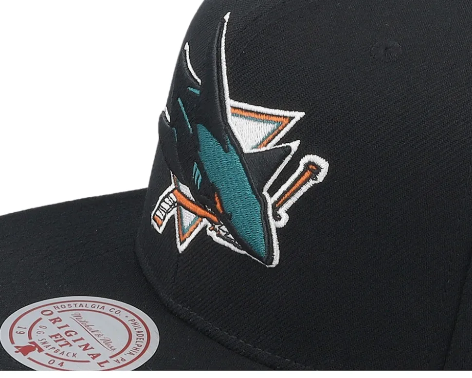 San Jose Sharks Conference Patch Black Snapback - Mitchell & Ness