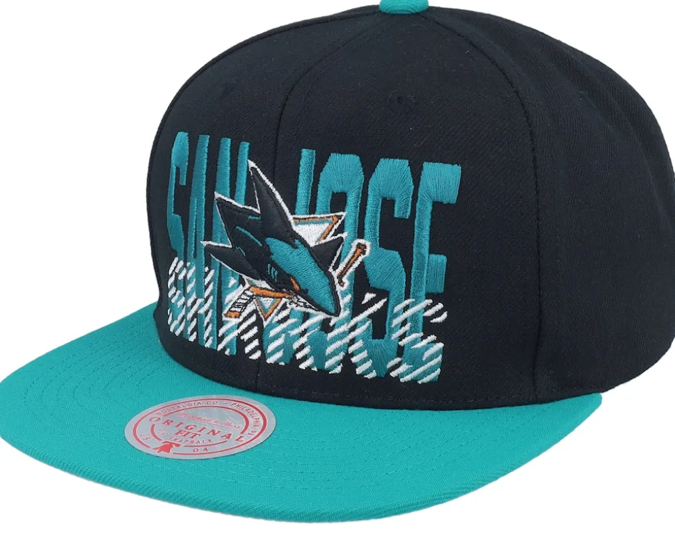 San Jose Sharks Cross Check Black Snapback - Mitchell & Ness