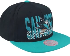 San Jose Sharks Cross Check Black Snapback - Mitchell & Ness