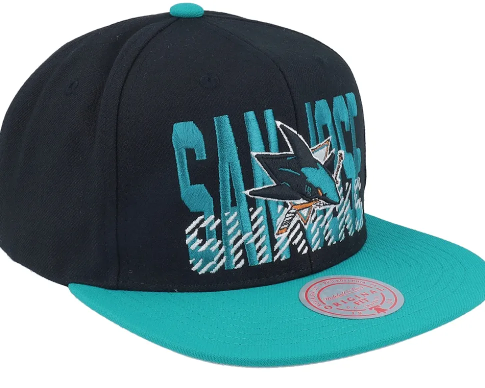 San Jose Sharks Cross Check Black Snapback - Mitchell & Ness