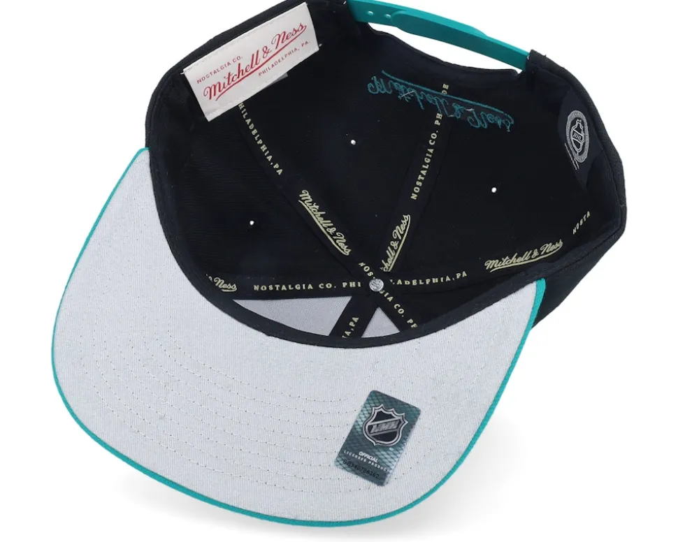 San Jose Sharks Cross Check Black Snapback - Mitchell & Ness