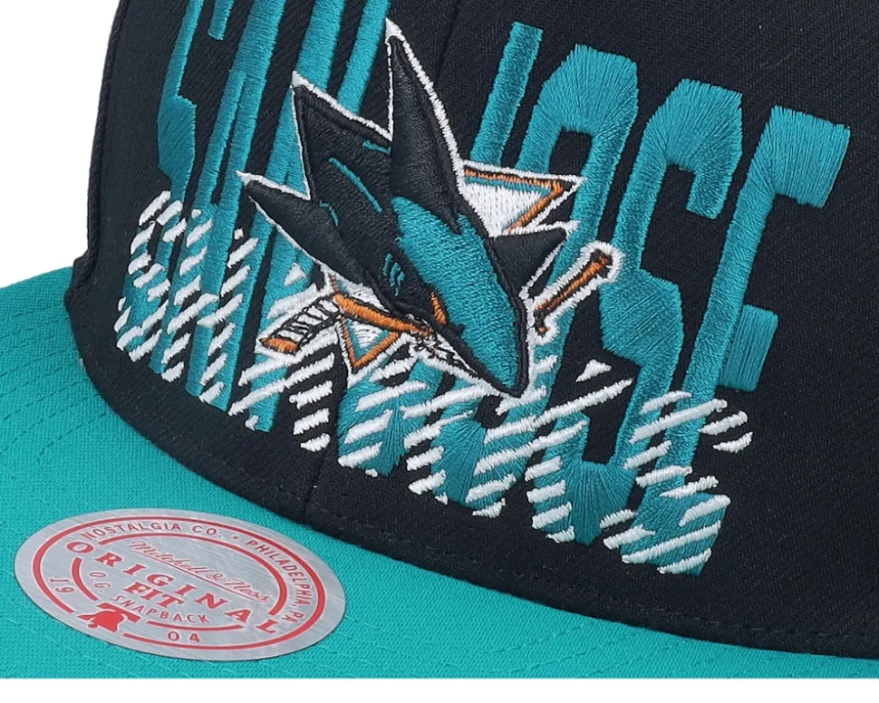 San Jose Sharks Cross Check Black Snapback - Mitchell & Ness