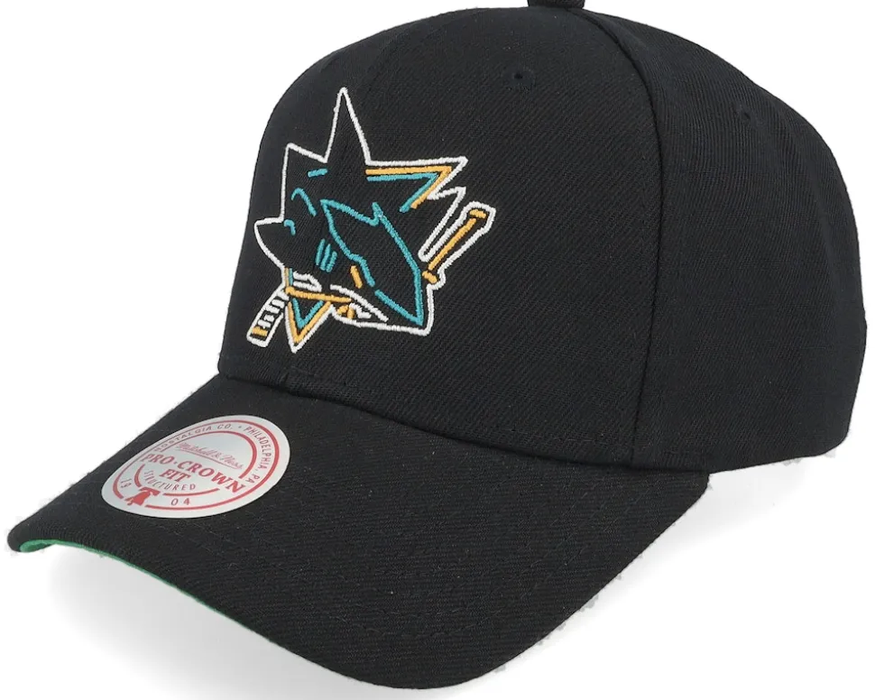 San Jose Sharks Neon Logo Pro Black Adjustable - Mitchell & Ness