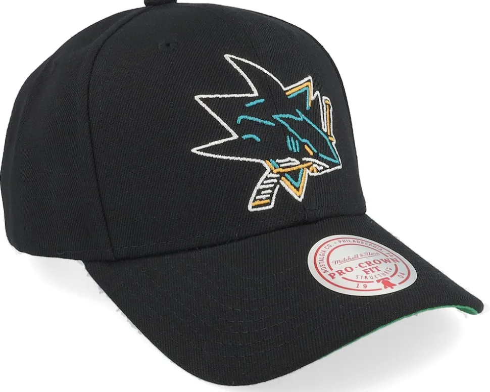 San Jose Sharks Neon Logo Pro Black Adjustable - Mitchell & Ness