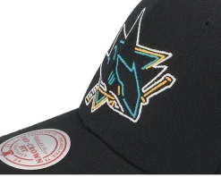 San Jose Sharks Neon Logo Pro Black Adjustable - Mitchell & Ness