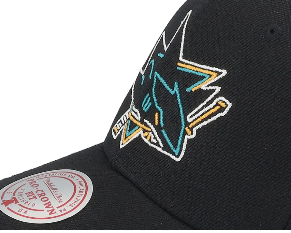 San Jose Sharks Neon Logo Pro Black Adjustable - Mitchell & Ness
