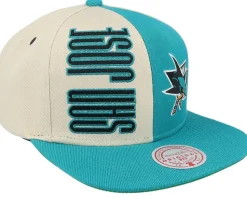 San Jose Sharks Pop Panel Off White/Teal Snapback - Mitchell & Ness
