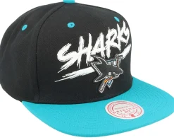San Jose Sharks Transcript Black/Teal Snapback - Mitchell & Ness