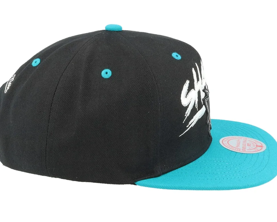 San Jose Sharks Transcript Black/Teal Snapback - Mitchell & Ness