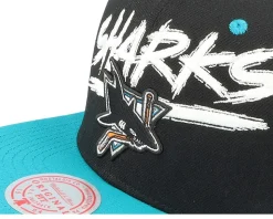 San Jose Sharks Transcript Black/Teal Snapback - Mitchell & Ness