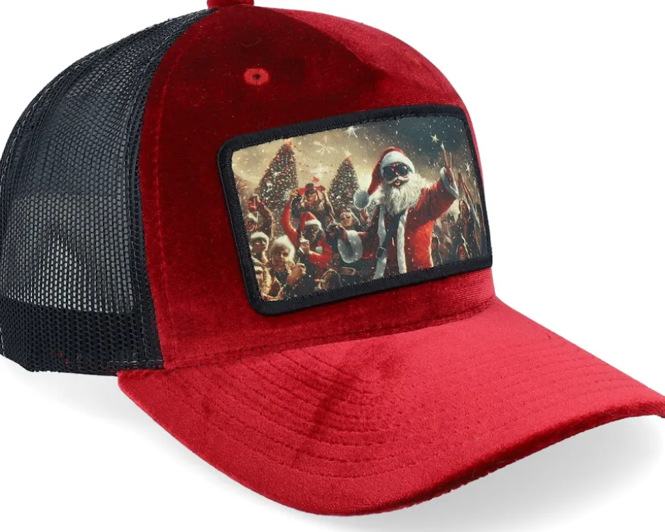 Santa Claus All In X-mas Party Velvet Red/Black Trucker - Ho-Ho-Hats