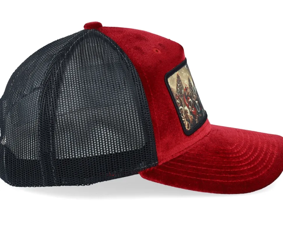 Santa Claus All In X-mas Party Velvet Red/Black Trucker - Ho-Ho-Hats