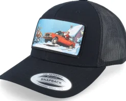 Santa Claus Car Sleigh Patch Black Trucker - Ho-Ho-Hats