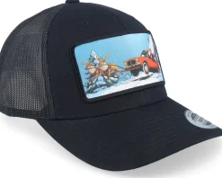 Santa Claus Car Sleigh Patch Black Trucker - Ho-Ho-Hats