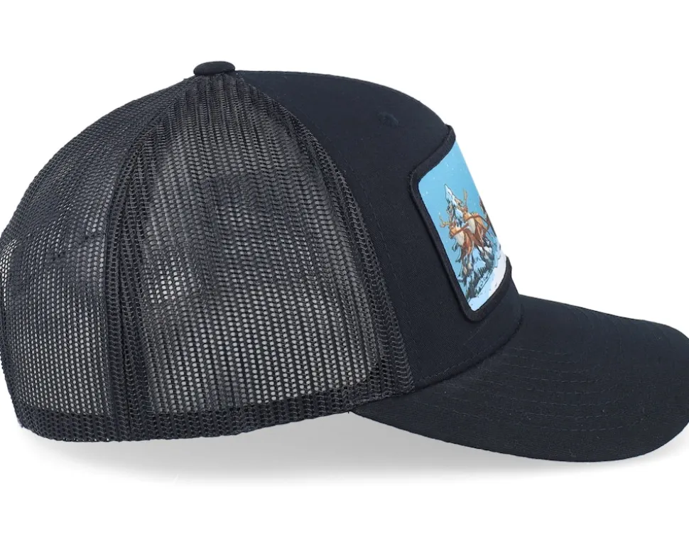 Santa Claus Car Sleigh Patch Black Trucker - Ho-Ho-Hats