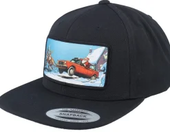 Santa Claus Car Sleigh Patch Black Snapback - Ho-Ho-Hats
