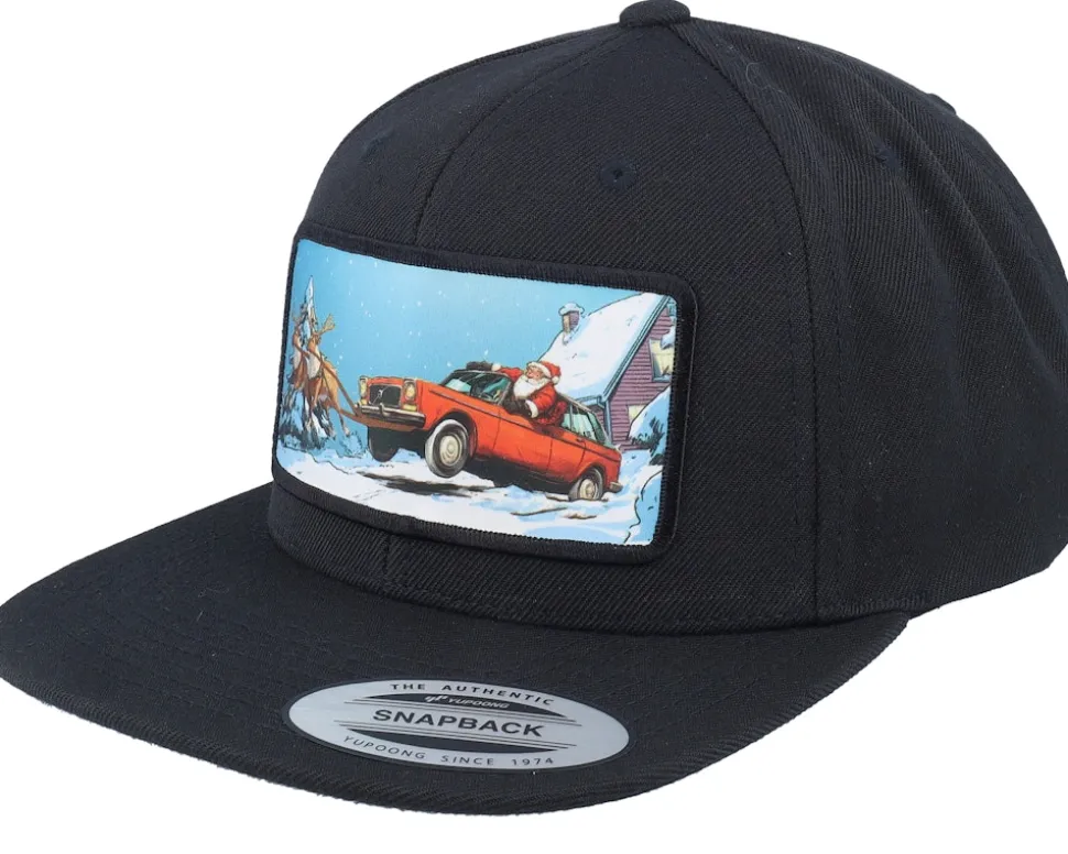 Santa Claus Car Sleigh Patch Black Snapback - Ho-Ho-Hats