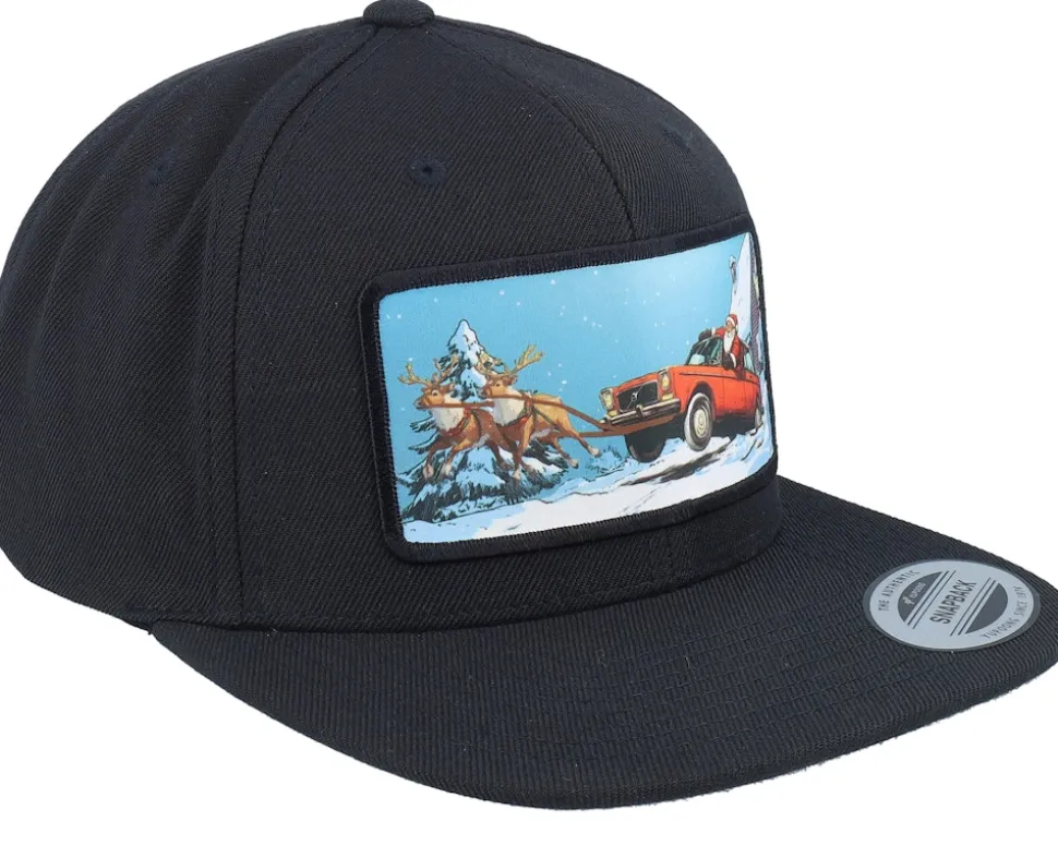 Santa Claus Car Sleigh Patch Black Snapback - Ho-Ho-Hats