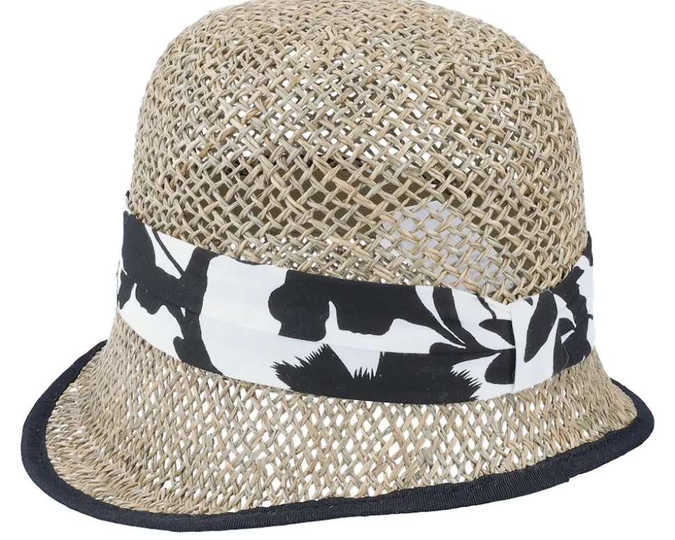 Seagras Cloche With Trimming Nature-Black Straw Hat - Seeberger