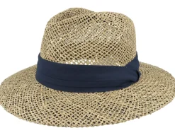 Seagras Fedora Natural/Swallow Blue Straw Hat - Seeberger