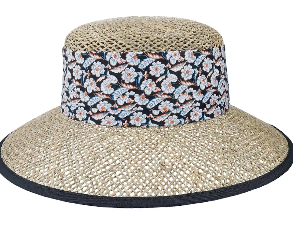 Seagras Floppy With Small Nature-Black Straw Hat - Seeberger