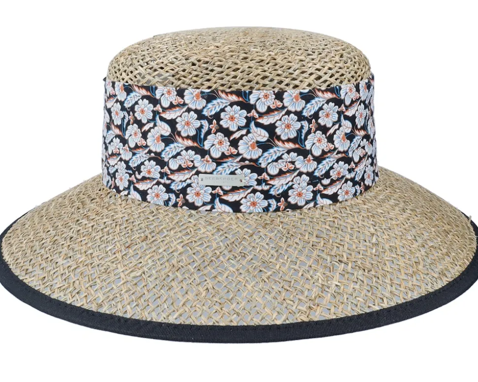 Seagras Floppy With Small Nature-Black Straw Hat - Seeberger