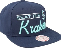 Seattle Kraken Retro Lock Up Navy Snapback - Mitchell & Ness