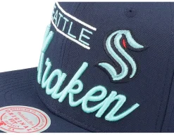 Seattle Kraken Retro Lock Up Navy Snapback - Mitchell & Ness