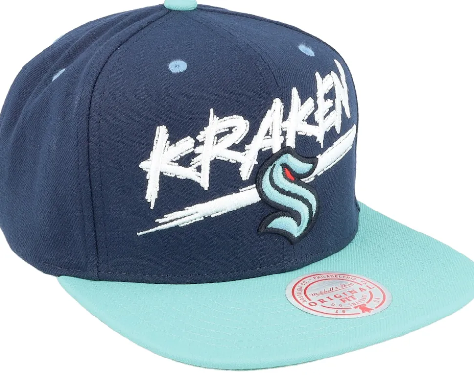 Seattle Kraken Transcript Navy/Light Blue Snapback - Mitchell & Ness