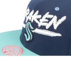 Seattle Kraken Transcript Navy/Light Blue Snapback - Mitchell & Ness