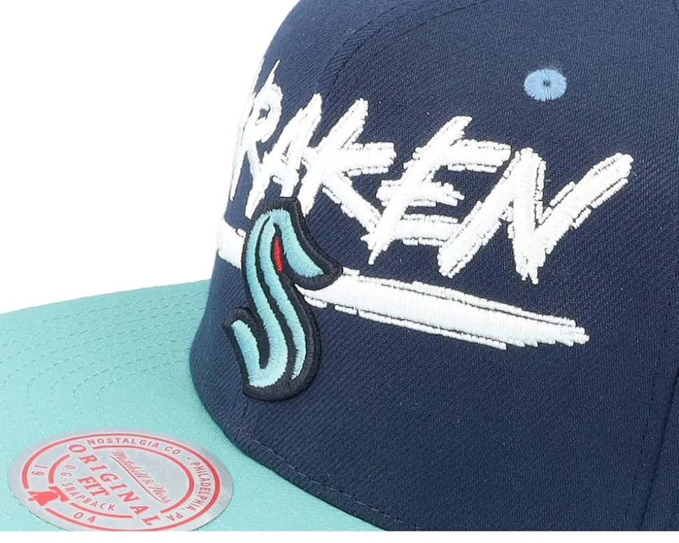 Seattle Kraken Transcript Navy/Light Blue Snapback - Mitchell & Ness