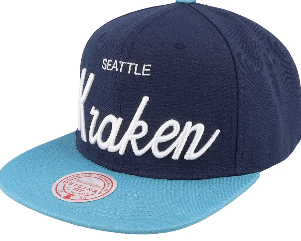 Seattle Kraken Vintage Script Navy/Blue Snapback - Mitchell & Ness