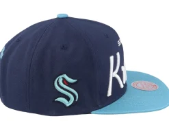 Seattle Kraken Vintage Script Navy/Blue Snapback - Mitchell & Ness